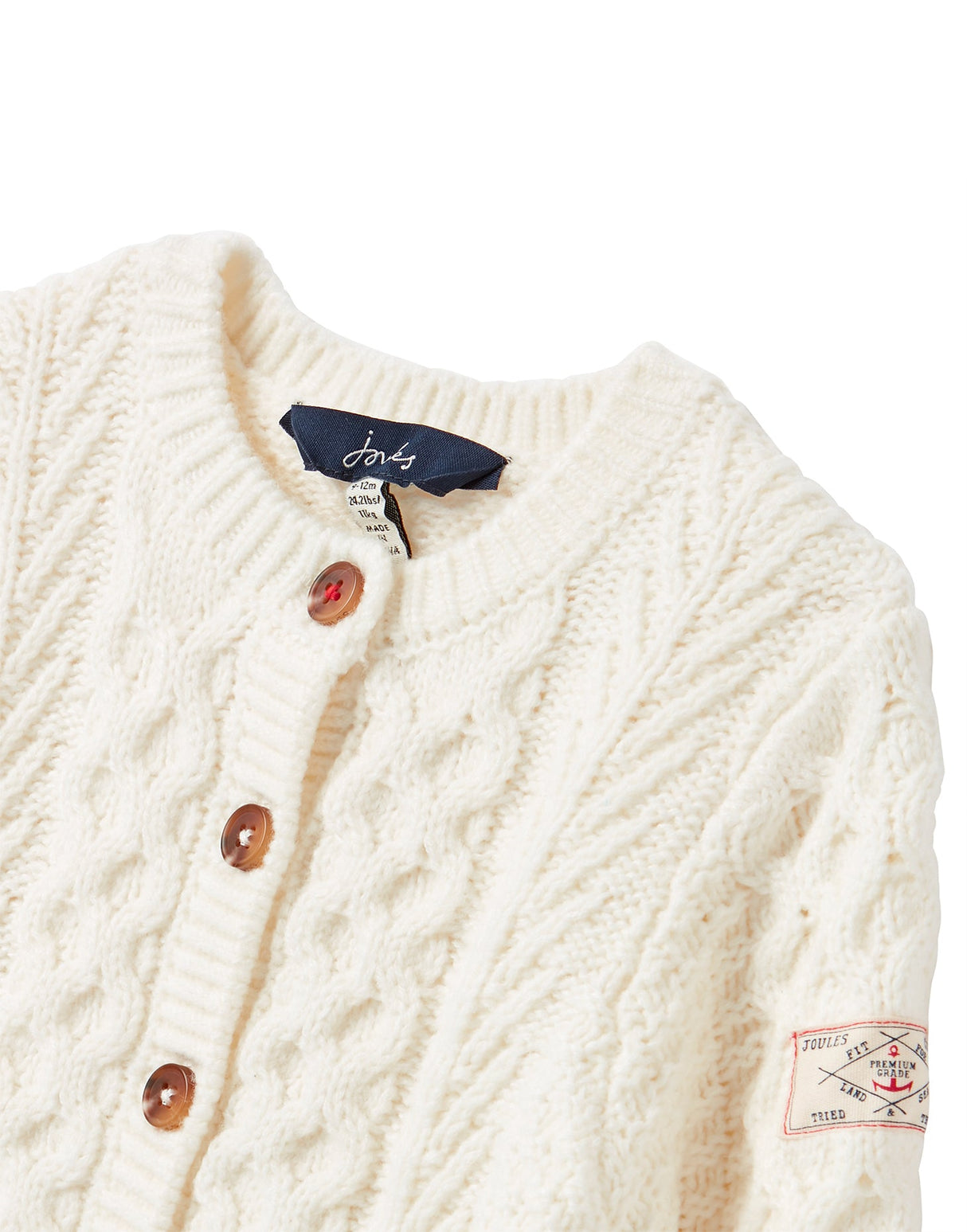 Joules Rhett Aran Knit Cardigan - Cream
