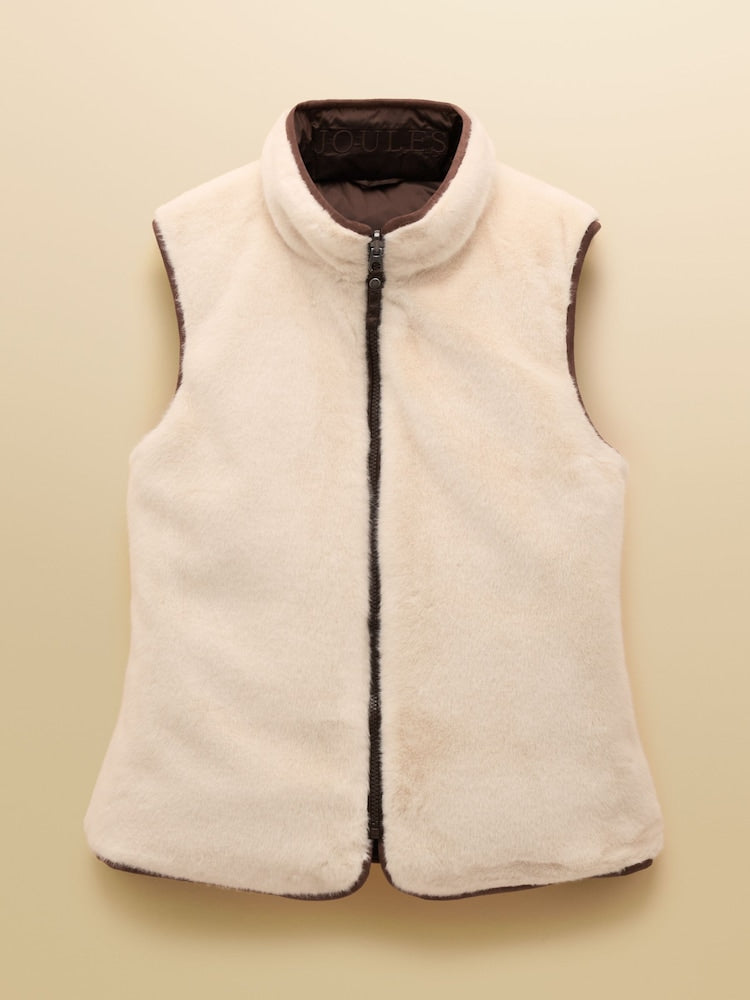 Joules Reversible Fur Gilet - Brown/Cream*