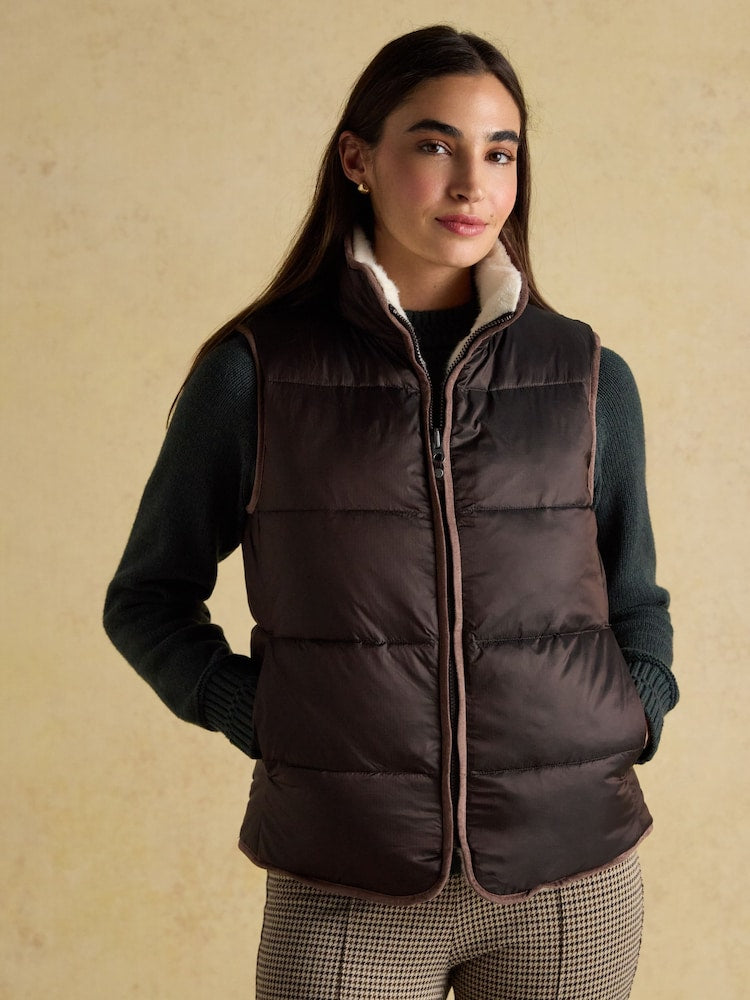 Joules Reversible Fur Gilet - Brown/Cream*