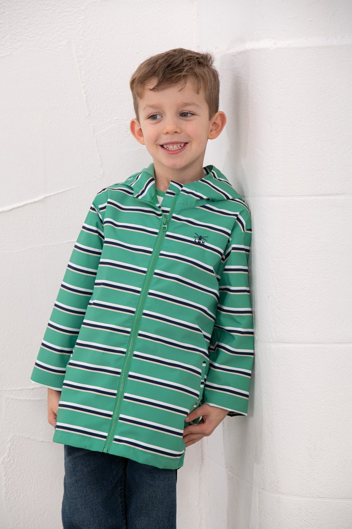 Lighthouse Ethan Boys Coat - Sea Green Stripe