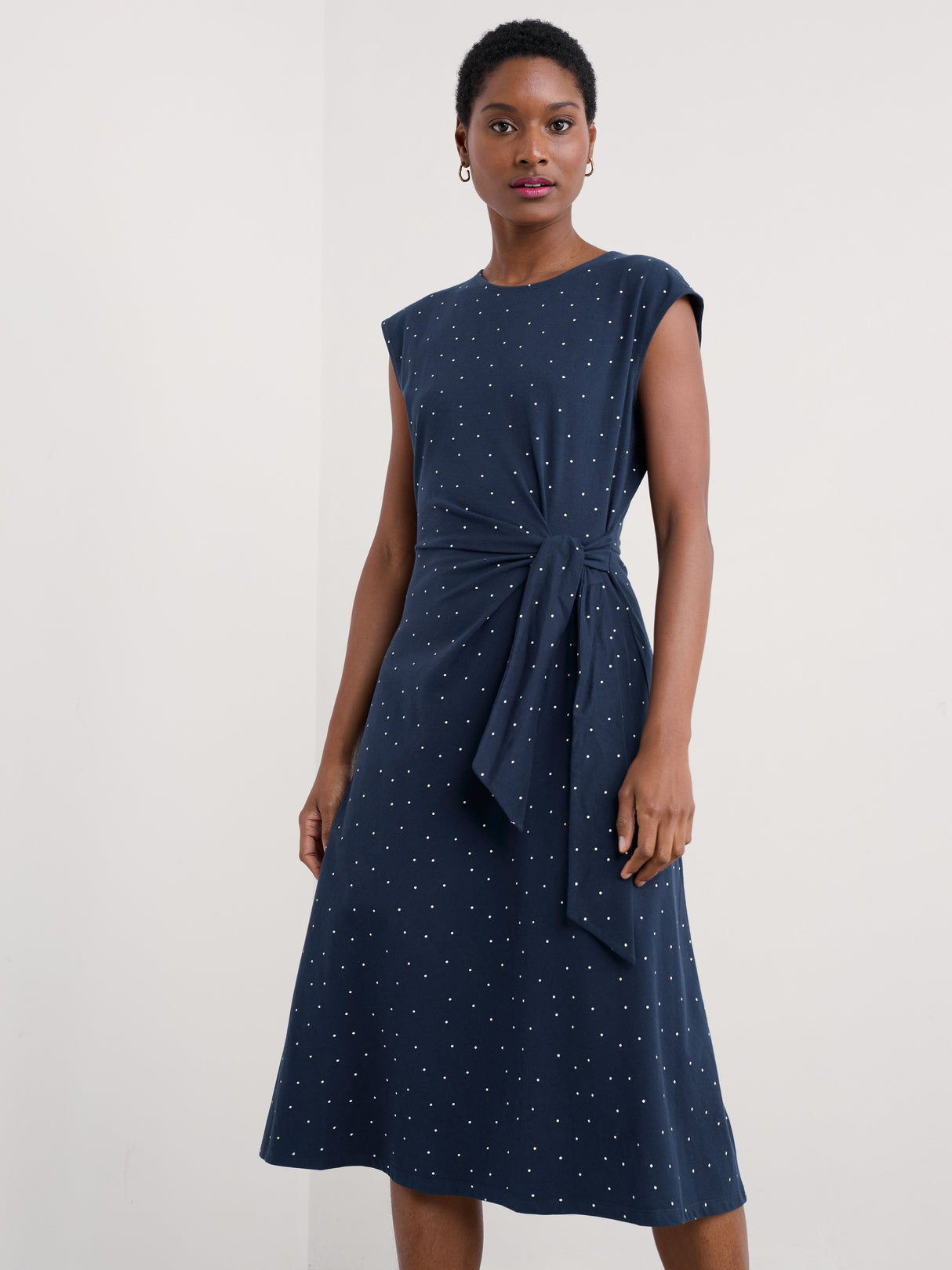 Seasalt Fettling Jersey Tie Detail Dress - Dotty Speckle Maritime