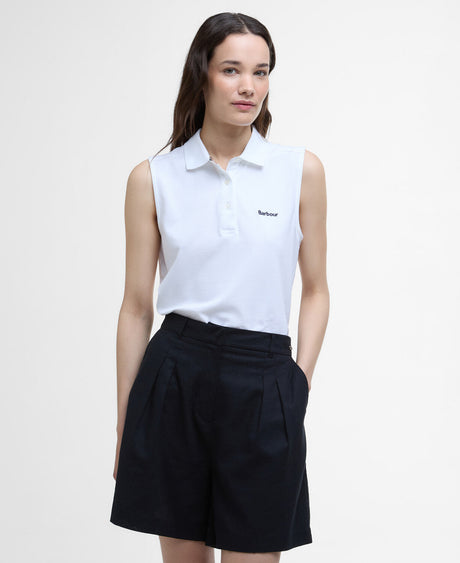 Barbour Bowford Sleeveless Polo Top - White