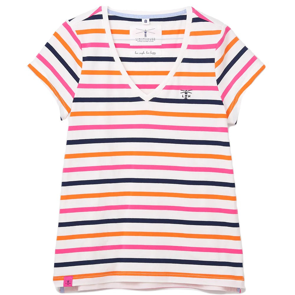 Lighthouse Ladies Ariana T Shirt - Orange Pink Stripe