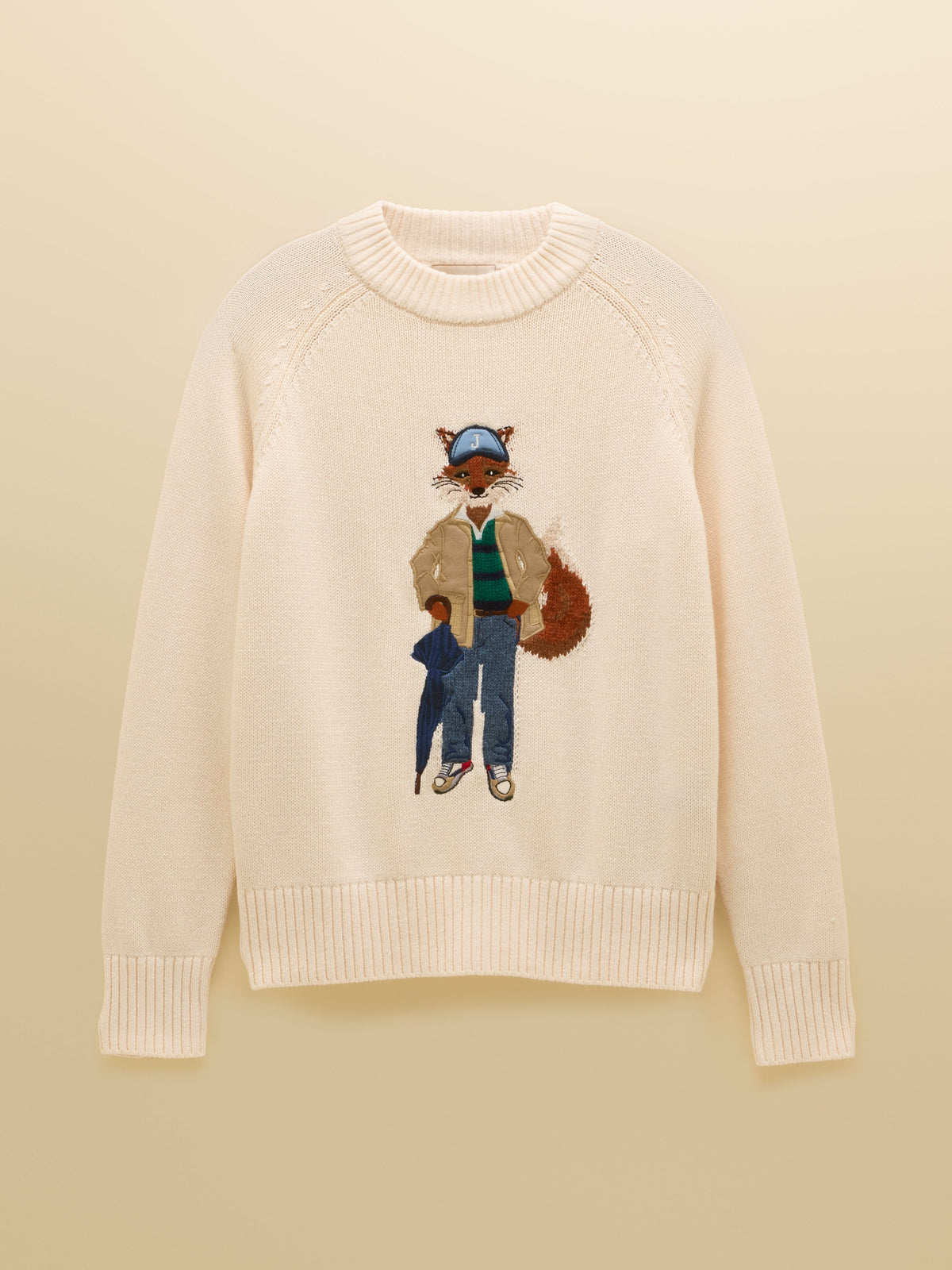 Joules Jonty Fox Embroidered Crew Neck - Cream