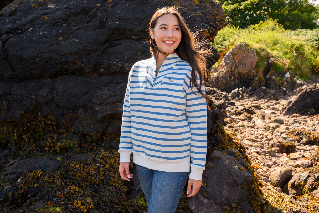 Lighthouse Coral Jersey - Marine Blue Stripe