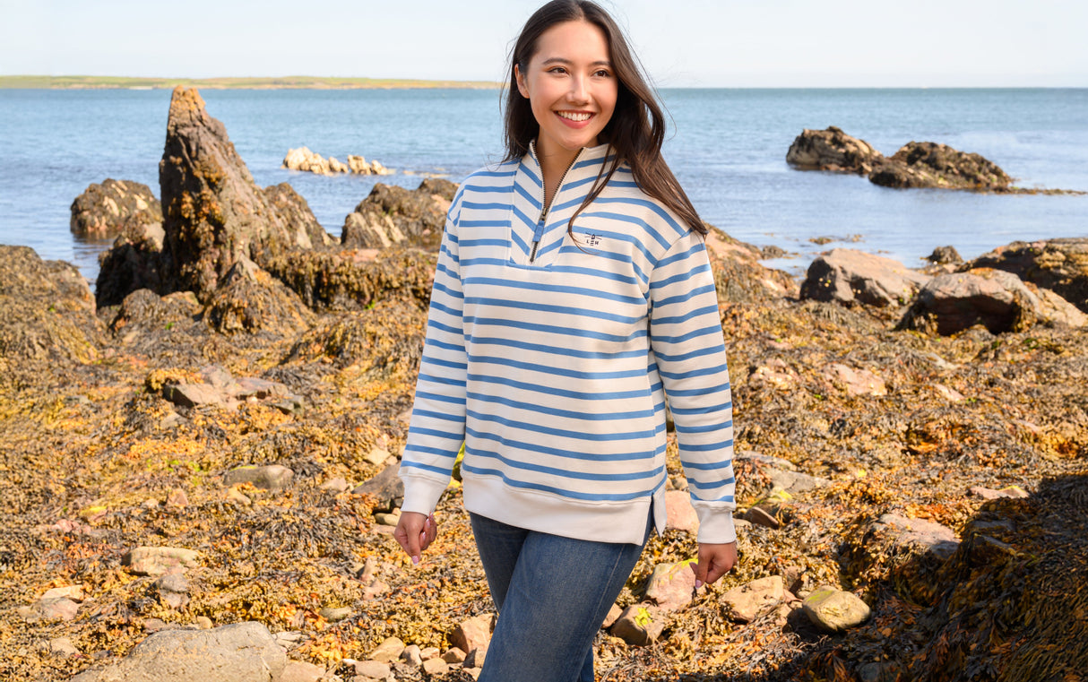 Lighthouse Coral Jersey - Marine Blue Stripe