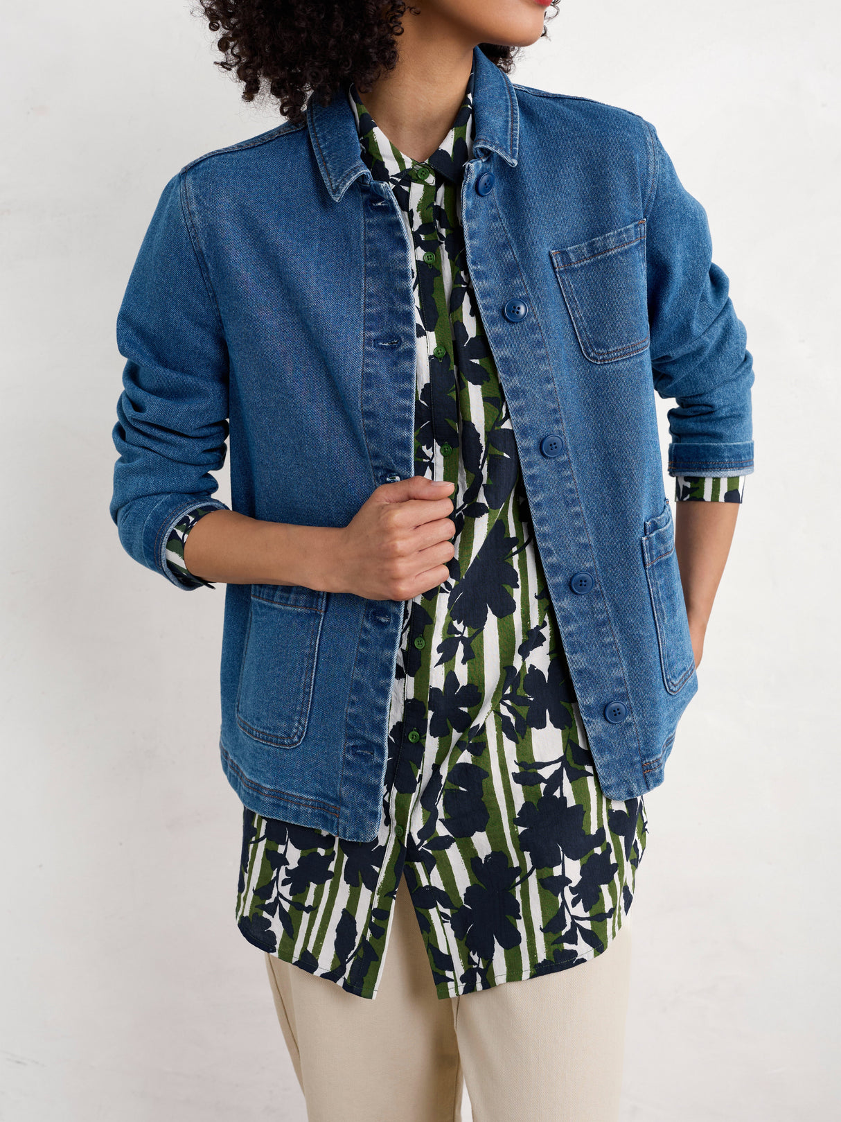 Seasalt Wren Flutter Shirt - Camellia Stripe Forest Green