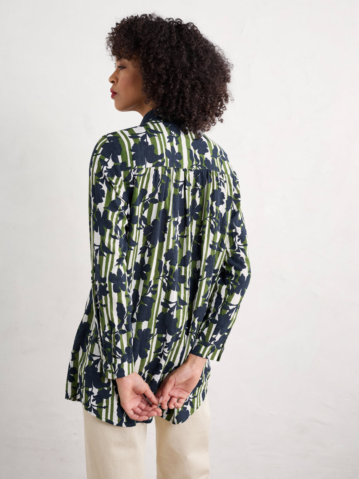 Seasalt Wren Flutter Shirt - Camellia Stripe Forest Green