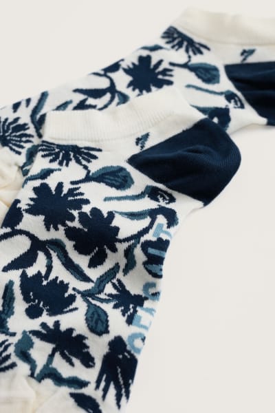 Seasalt Arty Trainer Socks - Inked Flowers Ocean Drift