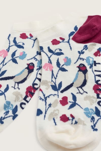 Seasalt Arty Trainer Socks - Sweet Pea Bird Chalk Dusk