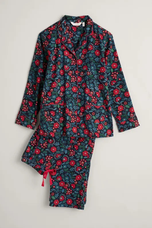 Seasalt Simple Stars Flannel Pyjamas - Woodblock Floral Onyx