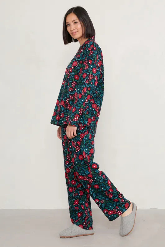 Seasalt Simple Stars Flannel Pyjamas - Woodblock Floral Onyx