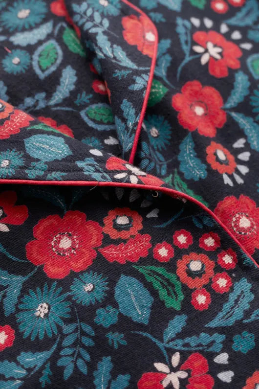 Seasalt Simple Stars Flannel Pyjamas - Woodblock Floral Onyx