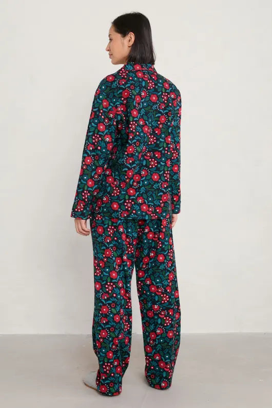 Seasalt Simple Stars Flannel Pyjamas - Woodblock Floral Onyx