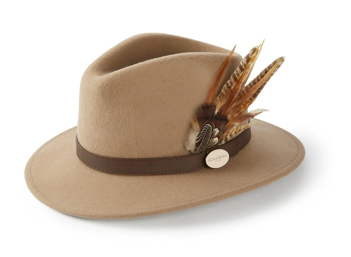 Hicks & Brown Suffolk Fedora Camel Bronze Feather*