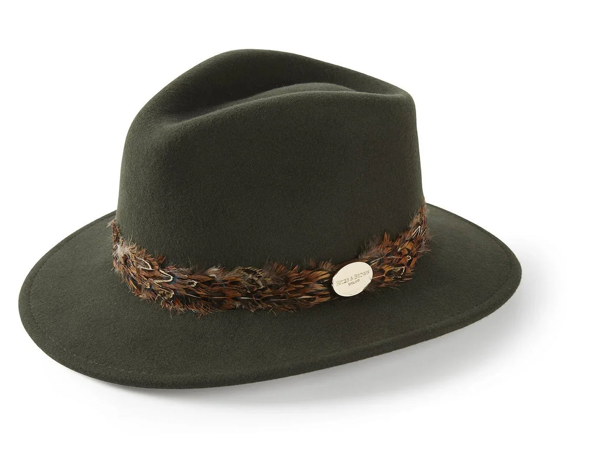 Hicks & Brown Suffolk Pheasant Wrap Fedora - Olive*