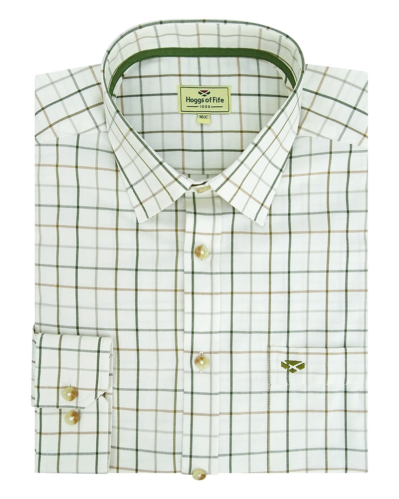 Hoggs Of Fife Mens Balmoral Luxury Tattersall Shirt - Green/Brown
