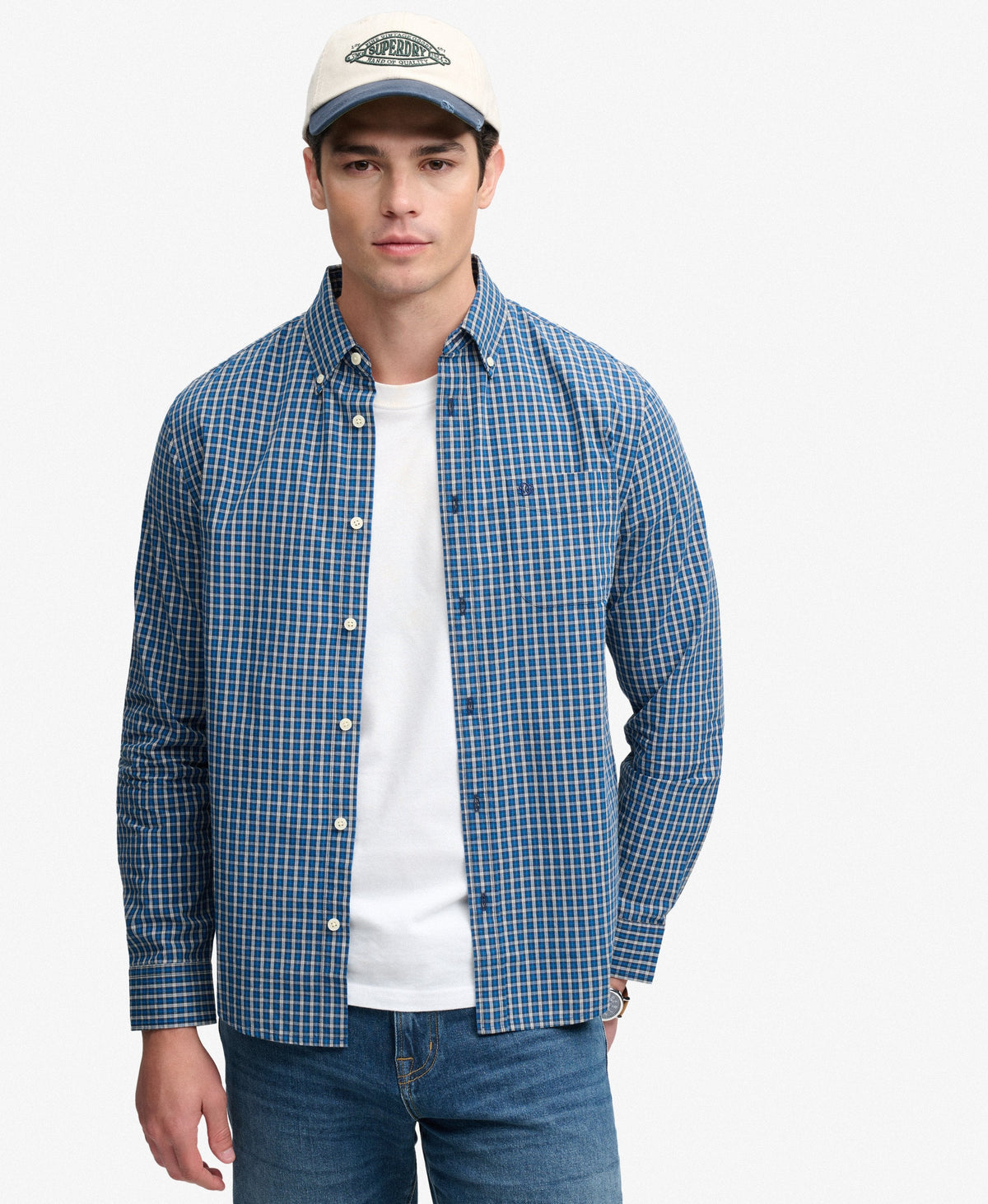 Superdry Preppy Poplin Shirt - Glen Blue Check