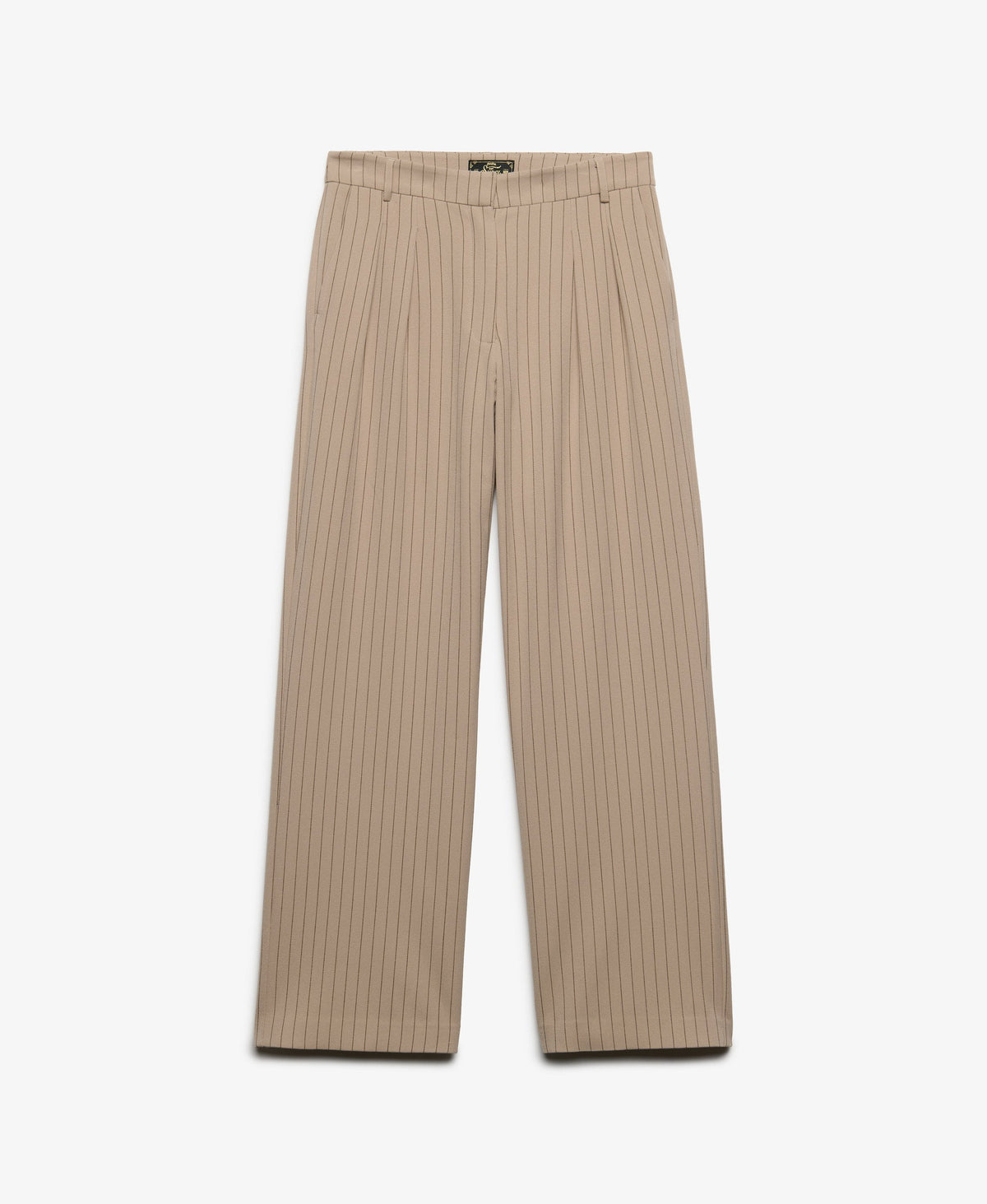 Superdry Mid Rise Pinstripe Trousers - Beige Pinstripe