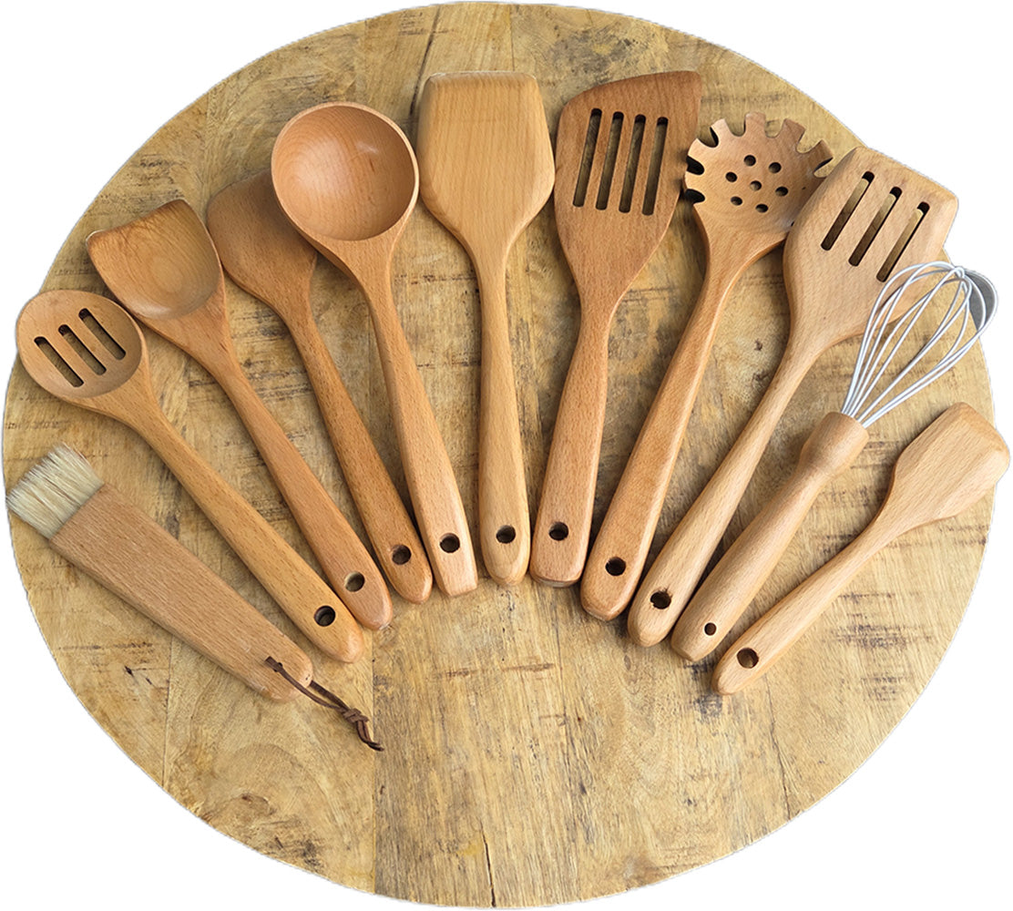 Premium Wooden Kitchen Utensil Set – 11 Piece with Holder