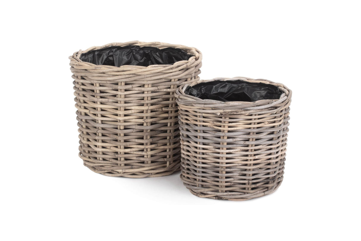 Round Rattan Planter Lined Set of 2
