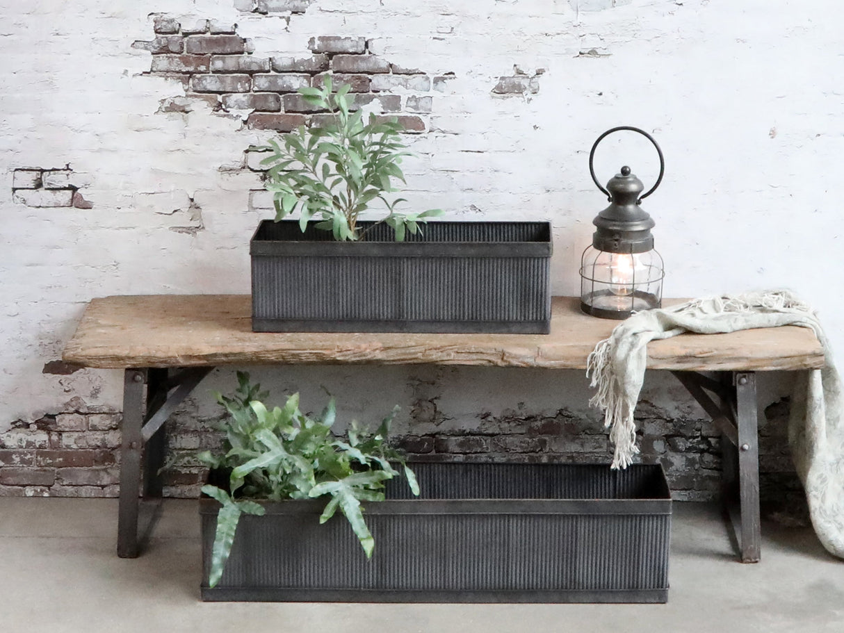 Old French Flowerpots with Grooves - Set of 2