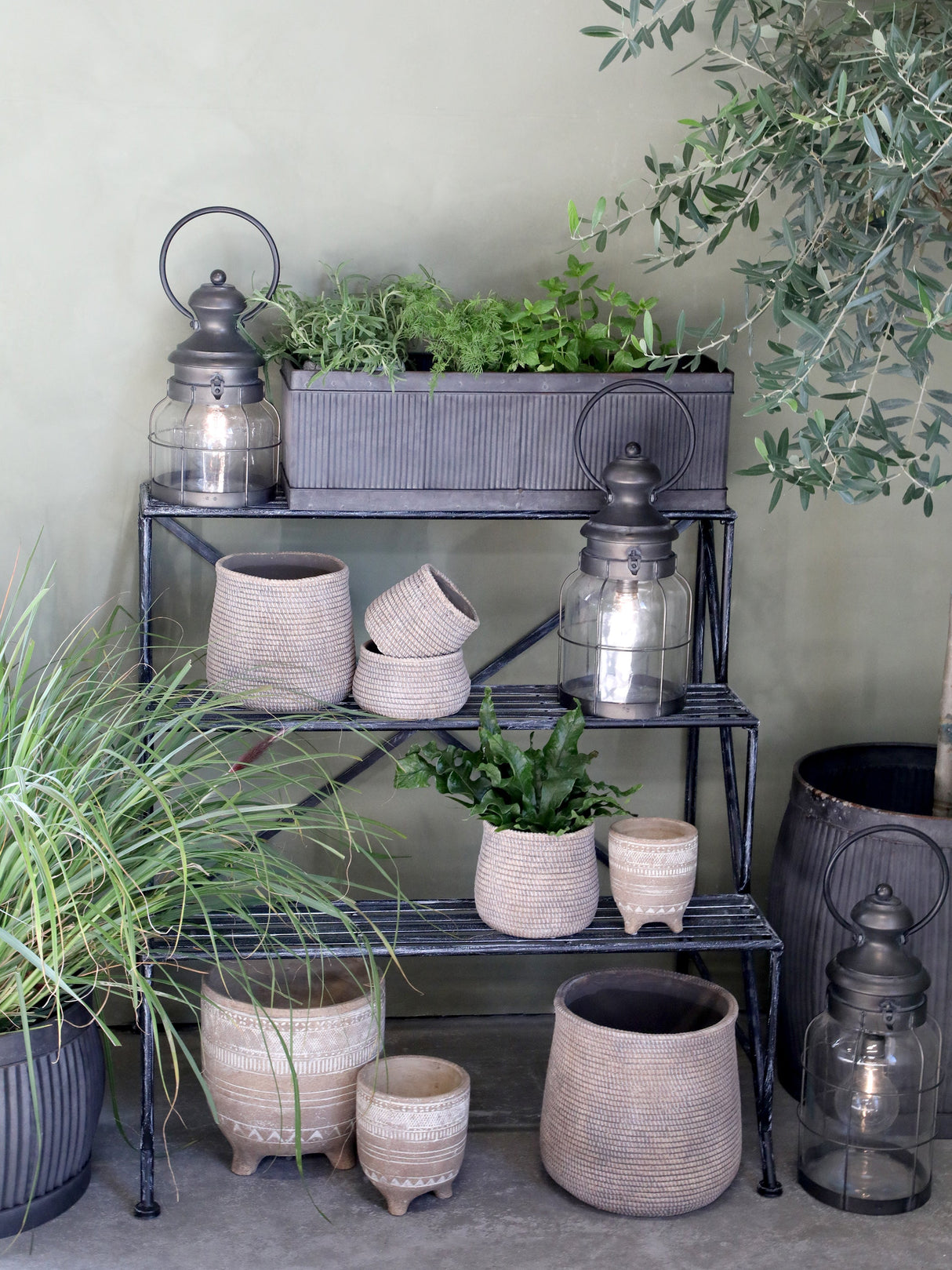 Old French Flowerpots with Grooves - Set of 2