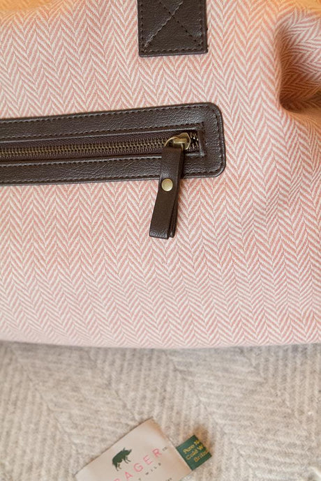 Dusty Pink Herringbone Weekender Bag