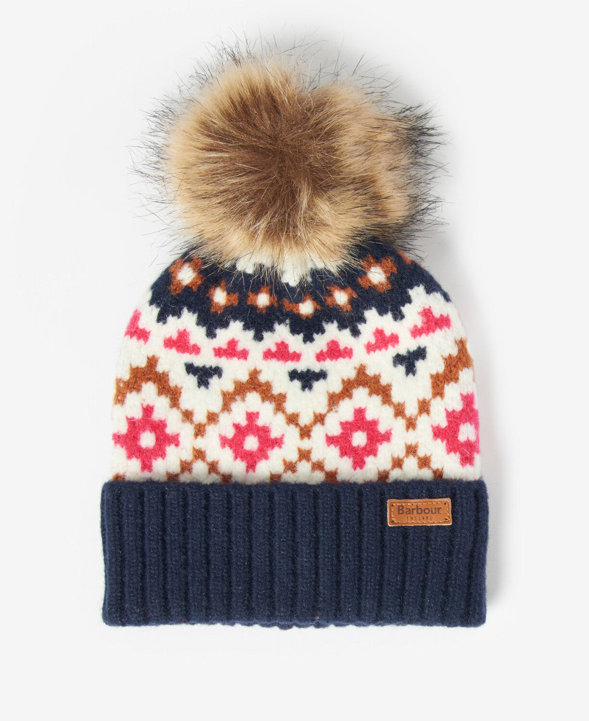 Barbour Girls Claudia Fairisle Hat -  Navy/Pink Dahlia