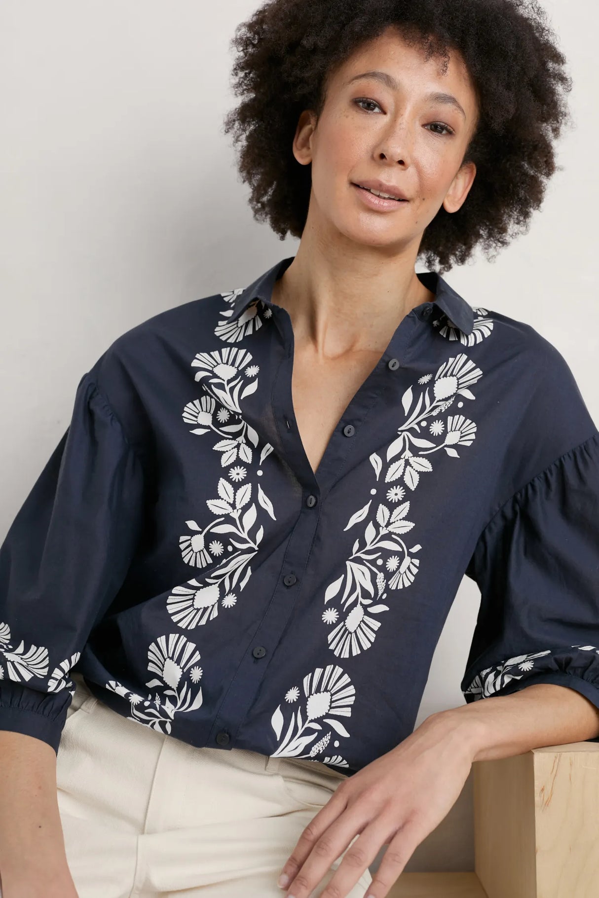 Seasalt Swan Creek Blouse-Folk Border Inkwell