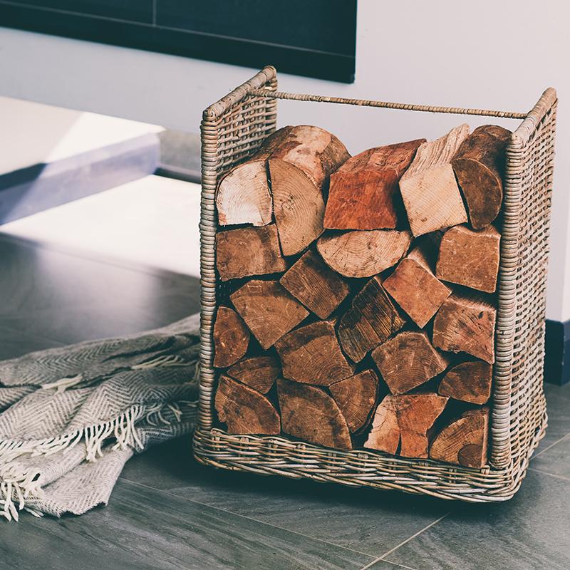 Large Rattan Log Basket with Wheels | Erne Log Holder