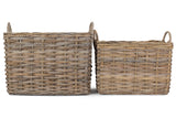 Rectangular Grey Rattan Hallway Log Basket Set 2