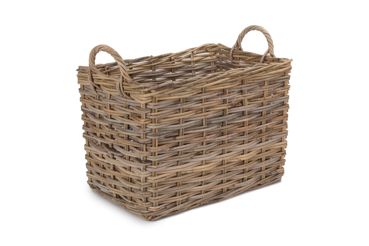 Small Rectangular Grey Rattan Hallway Log Basket