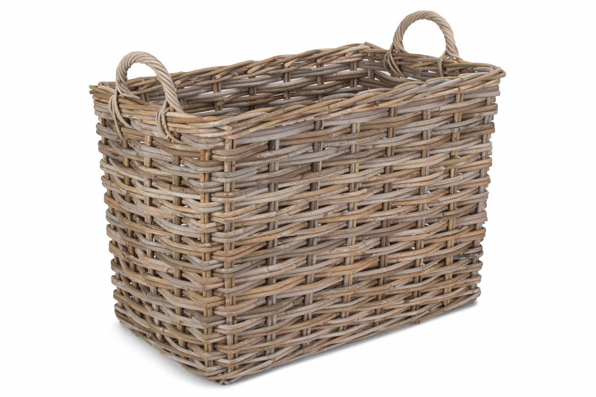 Large Rectangular Grey Rattan Hallway Log Basket