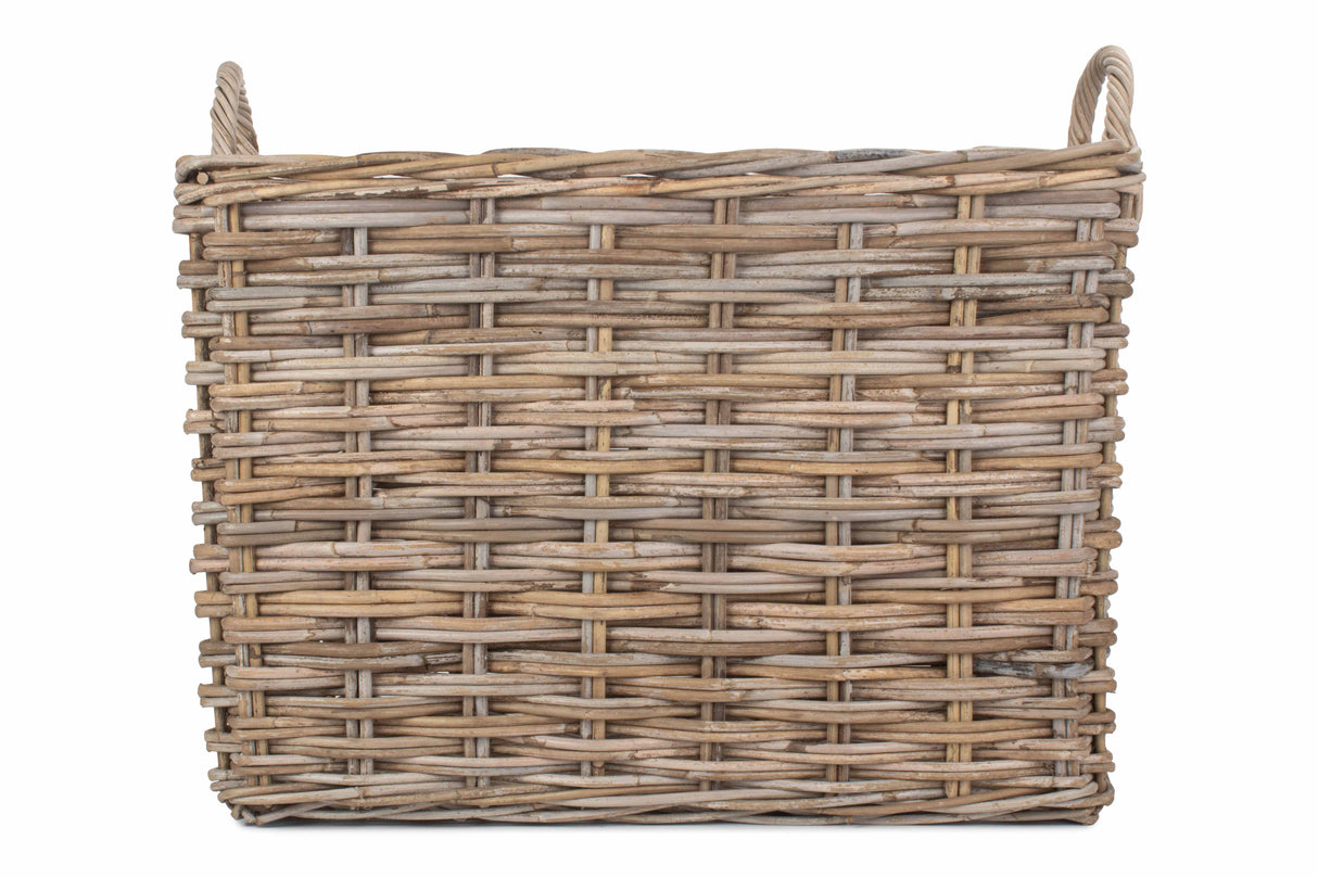 Large Rectangular Grey Rattan Hallway Log Basket