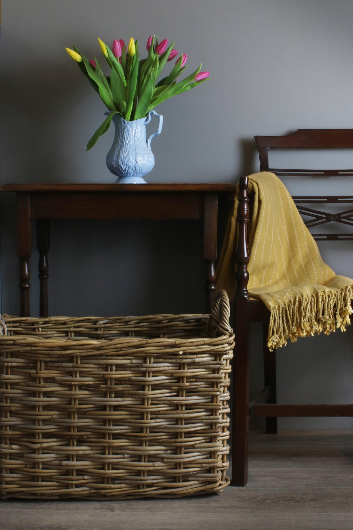 Small Rectangular Grey Rattan Hallway Log Basket