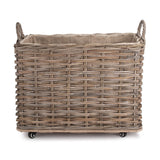 Small Wheeled Rattan Cordura Lined Log Basket
