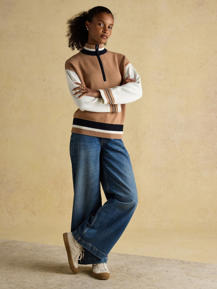 Joules Varsity Top - Tan Brown