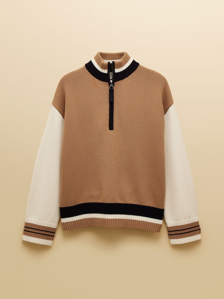 Joules Varsity Top - Tan Brown
