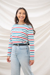 Lighthouse Ladies Causeway Top - Red Teal Stripe