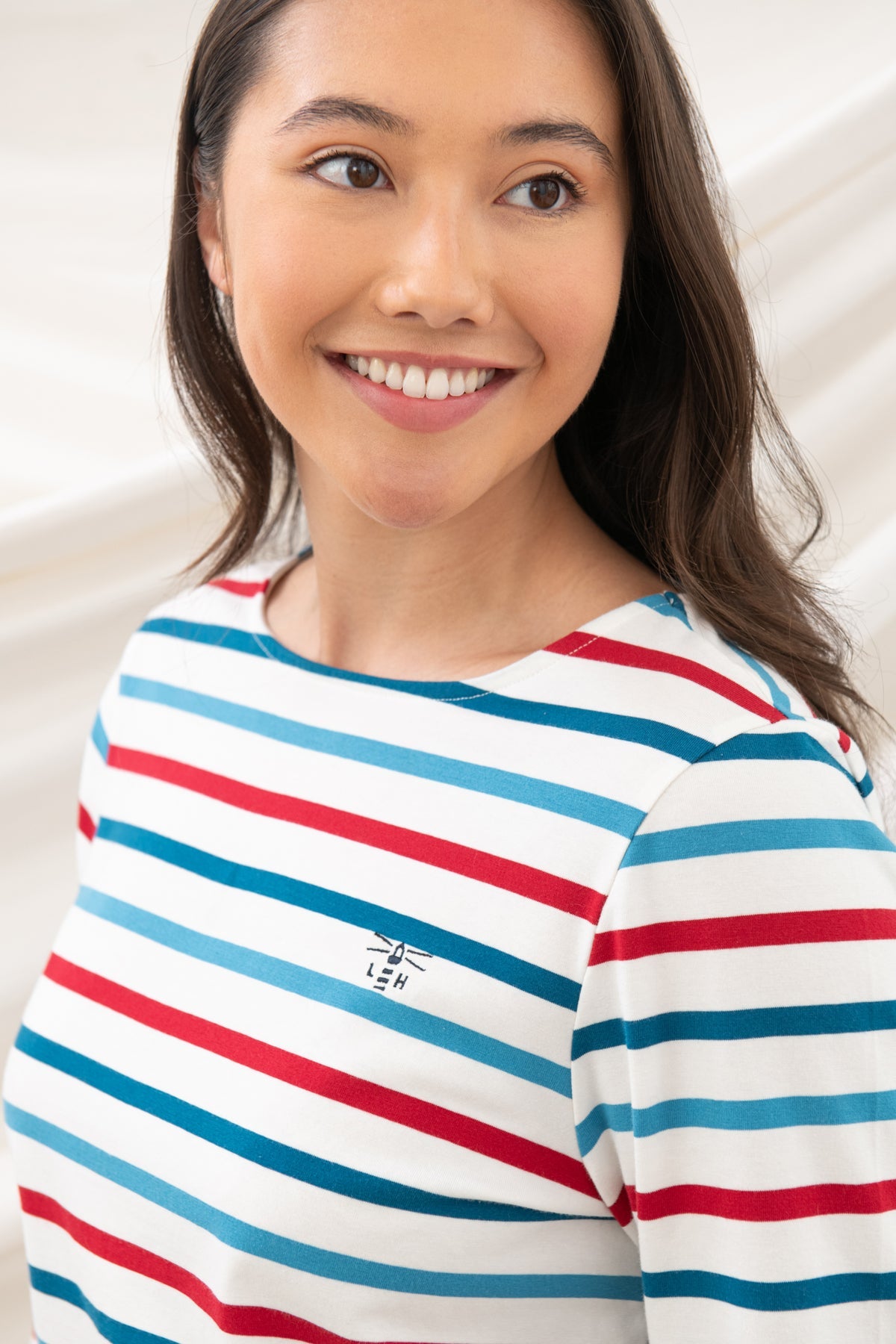 Lighthouse Ladies Causeway Top - Red Teal Stripe