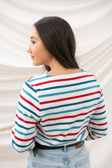 Lighthouse Ladies Causeway Top - Red Teal Stripe