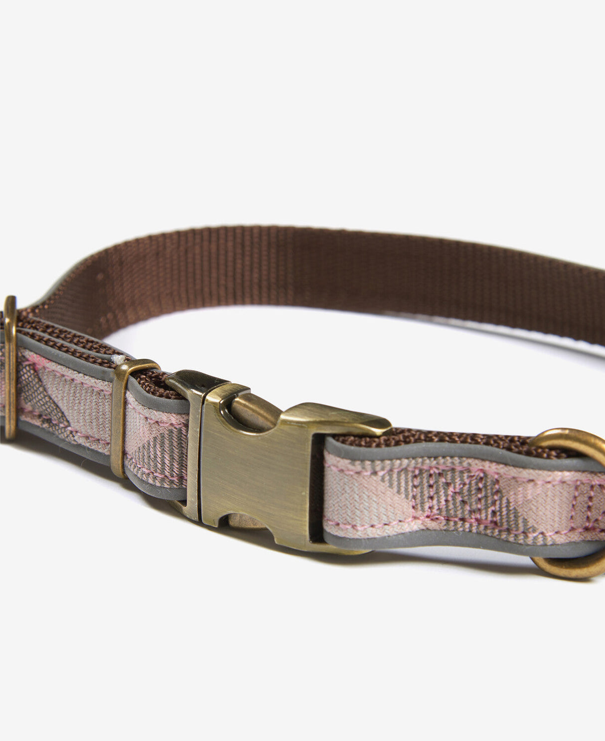 Barbour Reflective Tartan Dog Collar - Taupe/Pink Tartan