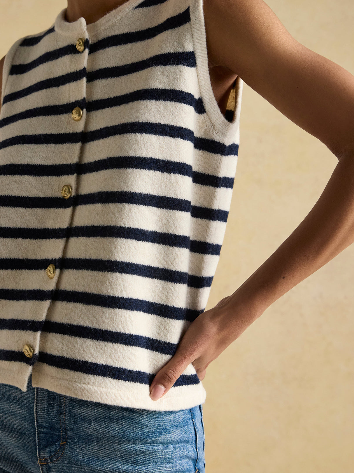 Joules Holly Button Tank - Cream/Navy
