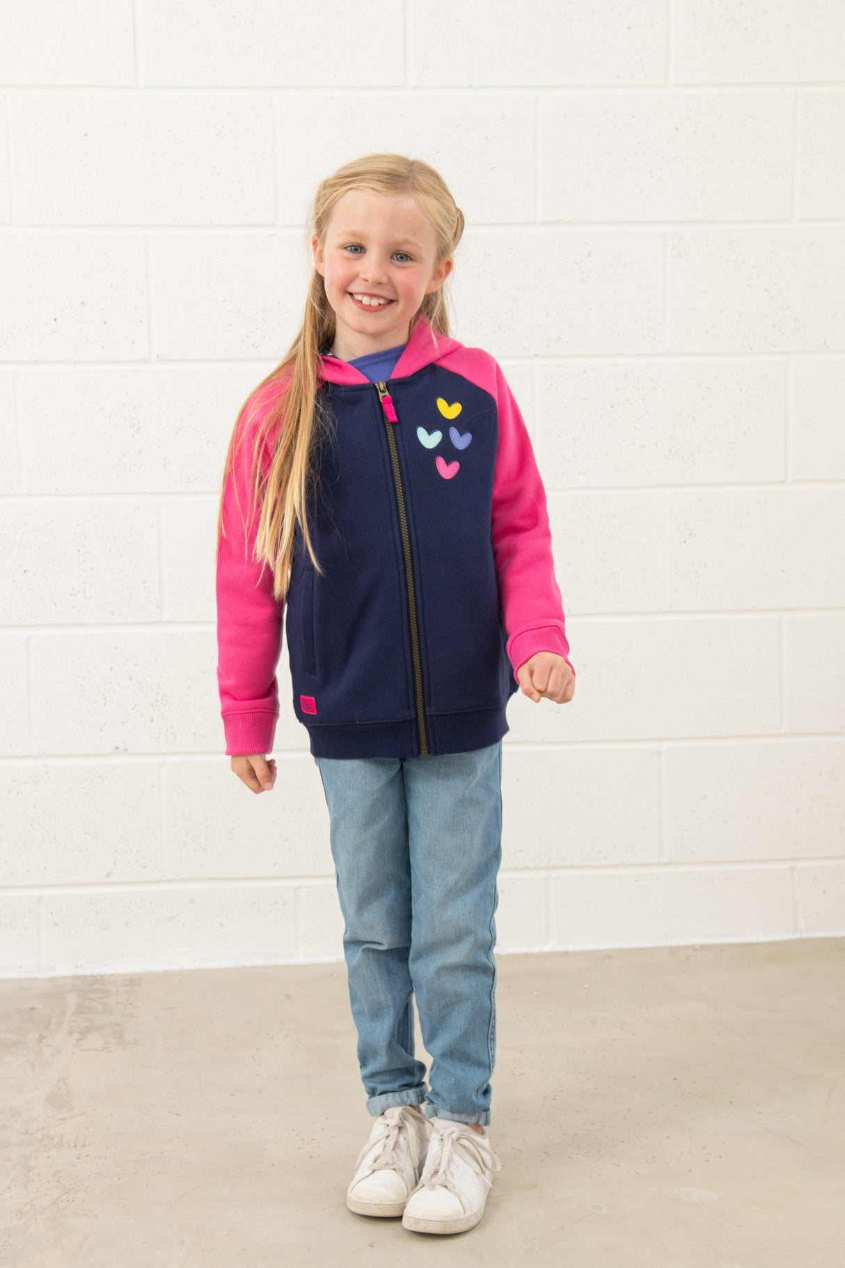 Lighthouse Jasmine Full Zip - Navy/Pink & Hearts