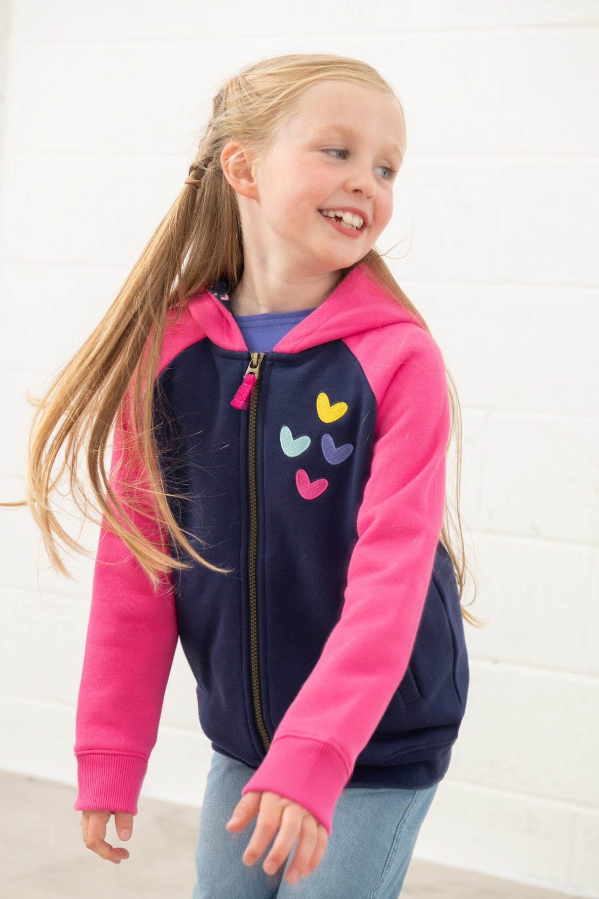 Lighthouse Jasmine Full Zip - Navy/Pink & Hearts