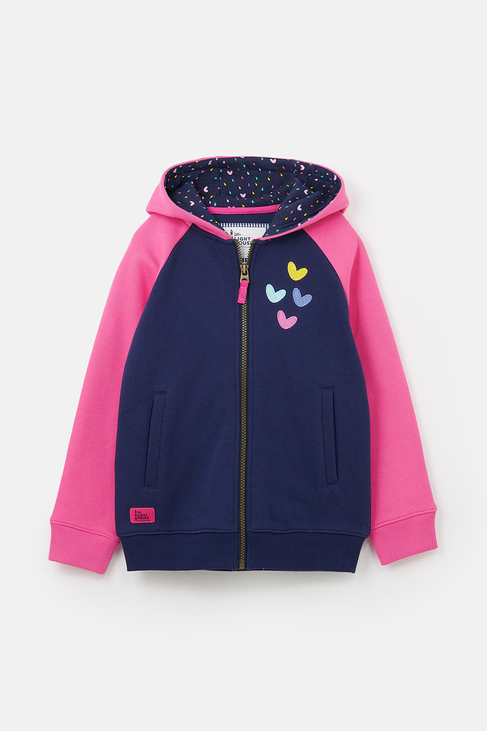 Lighthouse Jasmine Full Zip - Navy/Pink & Hearts