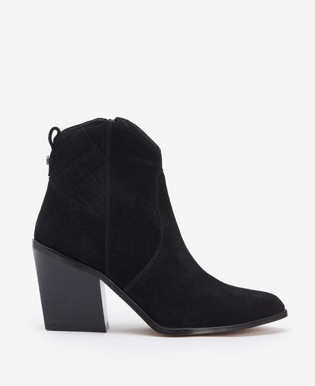 Barbour Rhonda Western Heel Ankle Boot - Black Suede