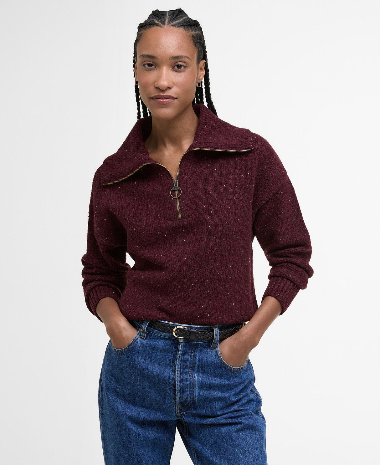Barbour Lavensdale Half Zip Knitted Jumper - Black Cherry