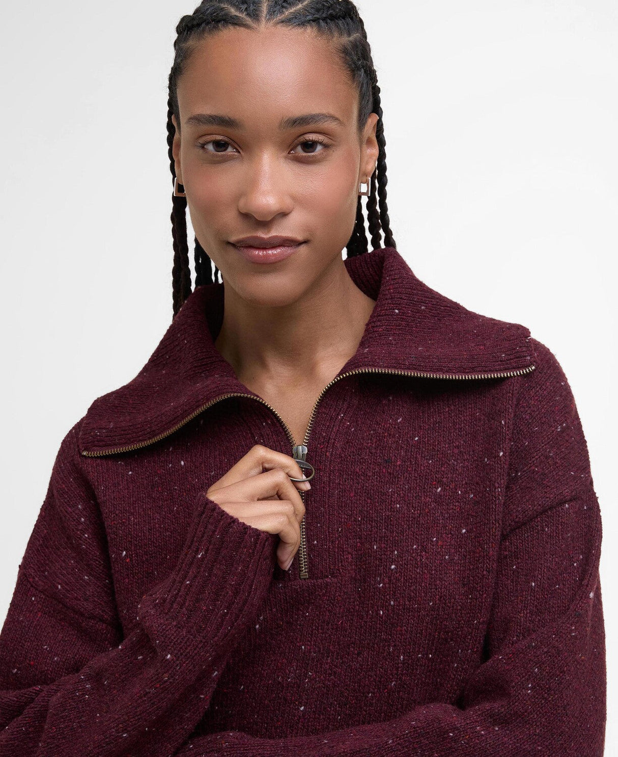 Barbour Lavensdale Half Zip Knitted Jumper - Black Cherry